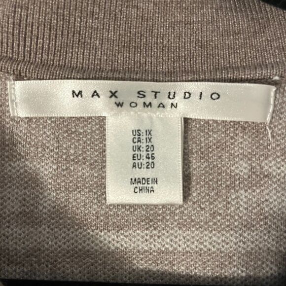 Max Studio Plaid Soft Sweater Womens 1X Tan Plaid Collared Long Sleeve Pullover - Picture 4 of 6